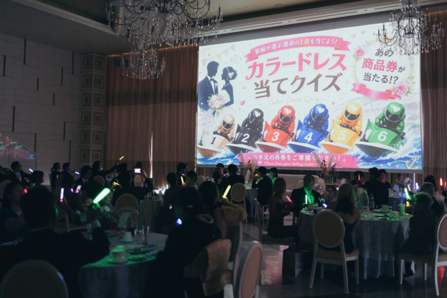 スクリーンに映し出されたカラードレス当てクイズ